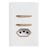 Cj Interruptor Duplo Simples + Tomada 10A 4x2 - Novara Branco C/ Ouro Rose